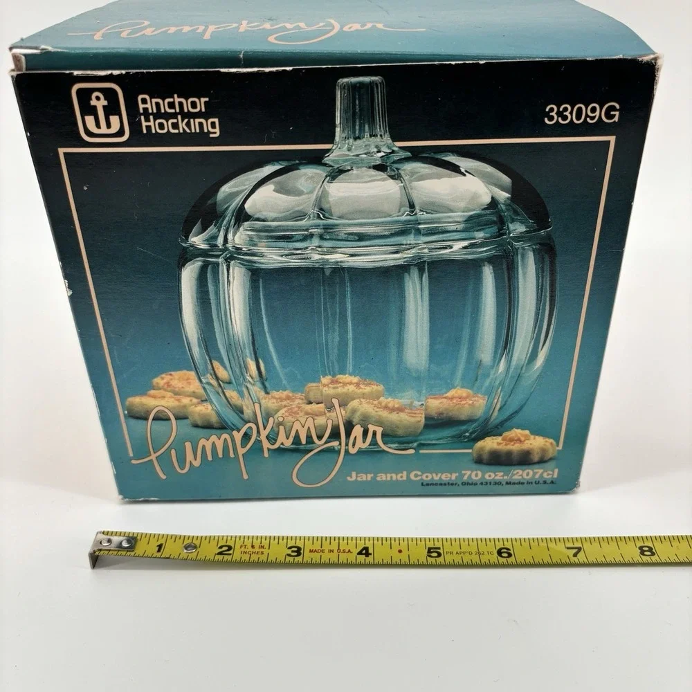 Anchor Hocking Glass Pumpkin Jar Clear 70 oz Original‎ Box Candy Fall Halloween